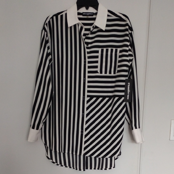 Karl Lagerfeld Black and White Casual Button Down Shirt - Picture 1 of 5